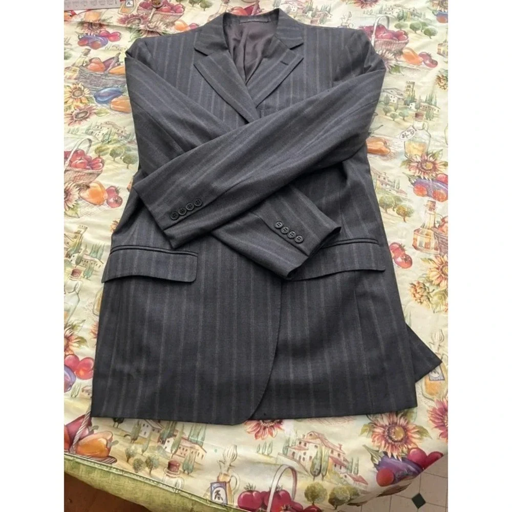 VTG Ermengildo Zegna 52R Plaid Striped Grey Blazer Mexico Rayon Mafia Mobster